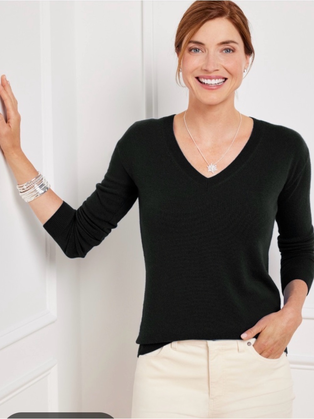100% Cashmere Talbots Black V Neck EUC
